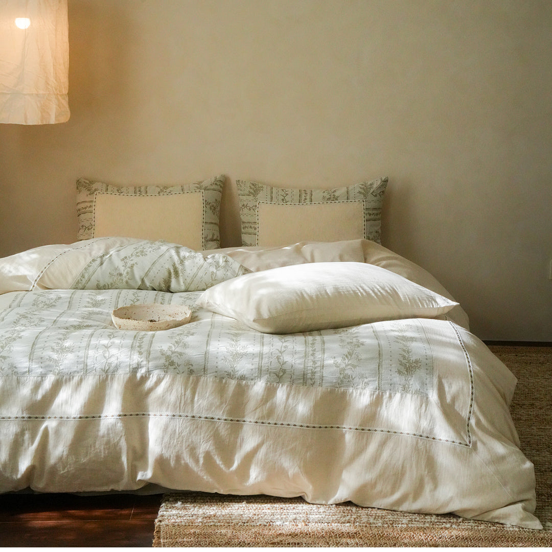 Luxury Botanical Linen Duvet Cover and Pillowcase Set