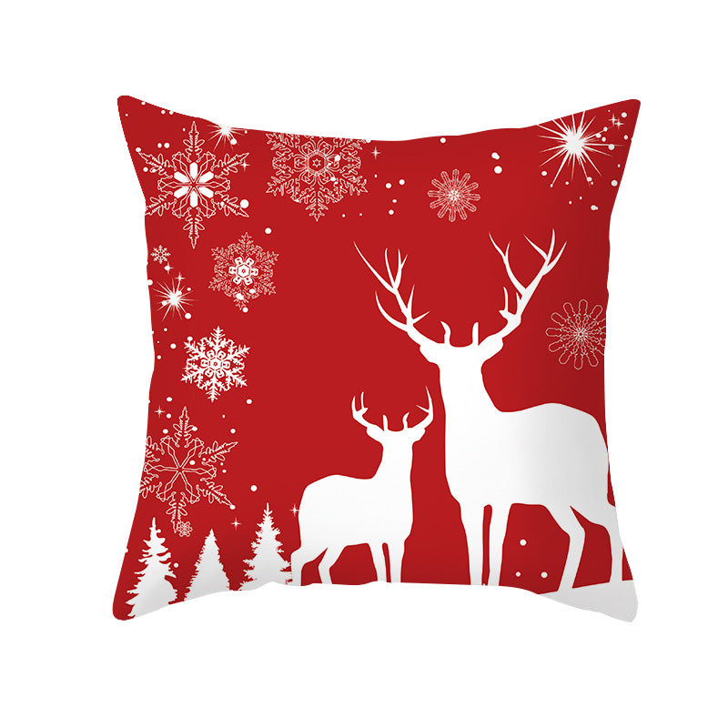 Decorative Holiday Throw Pillow Cover with Script Greeting and Antler Motif
