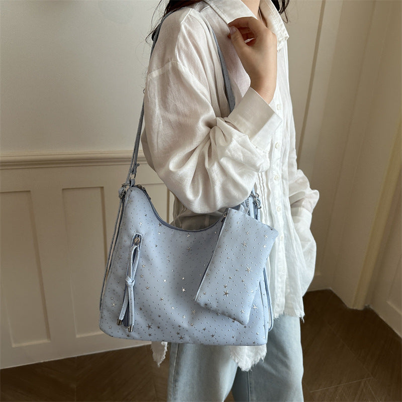 Star-Embellished Hobo Handbag