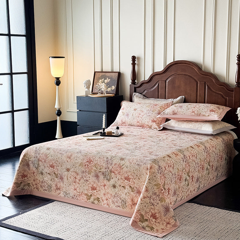 Quilted Botanical Cotton Bedspread and Pillow Sham Set