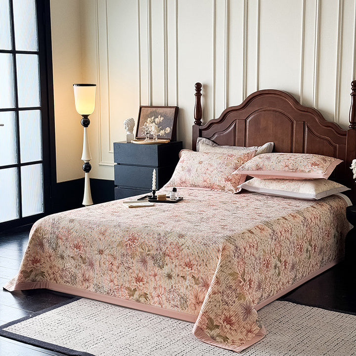 Quilted Botanical Cotton Bedspread and Pillow Sham Set