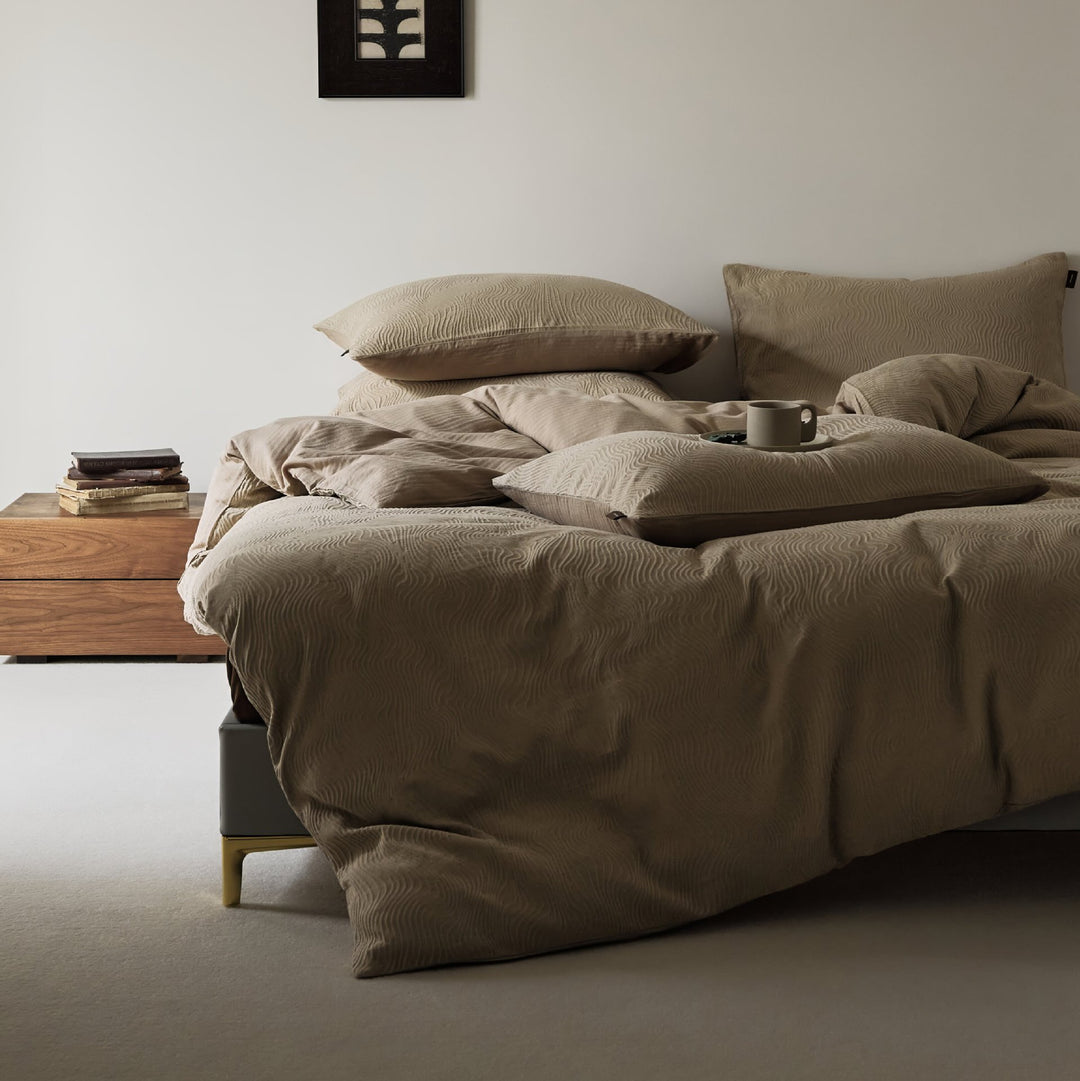 Textured Wavy-Quilted Cotton-Look Duvet Cover and Pillowcase Set