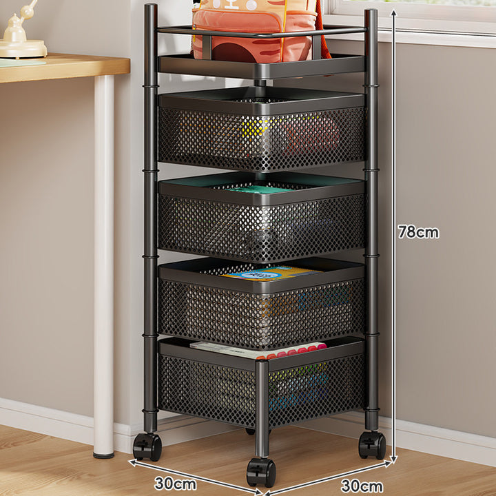 Compact Rolling Mesh Multi-Tier Corner Storage Cart