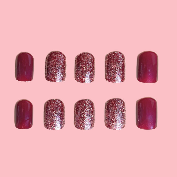Glossy Press-On Nail Extensions with Glitter Stornfield
