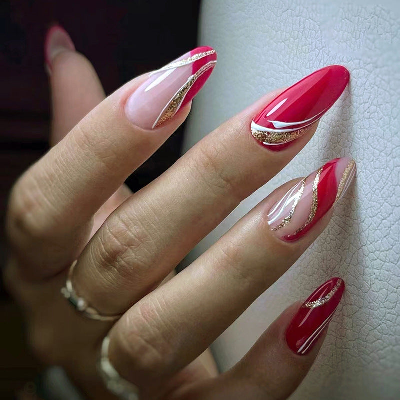 Elegant artificial nails with artistic lines and glitter accents Stornfield