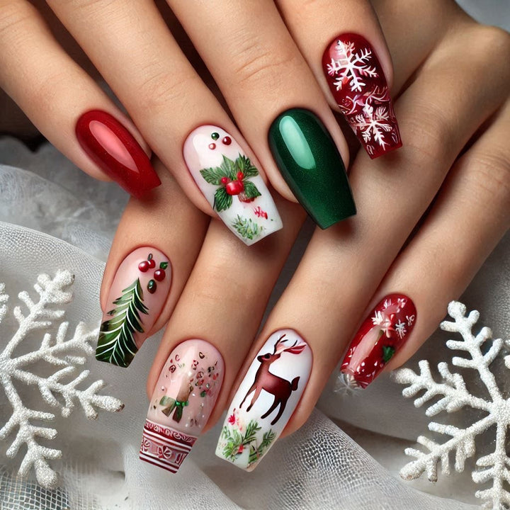 Artificial nails with festive Christmas designs Stornfield