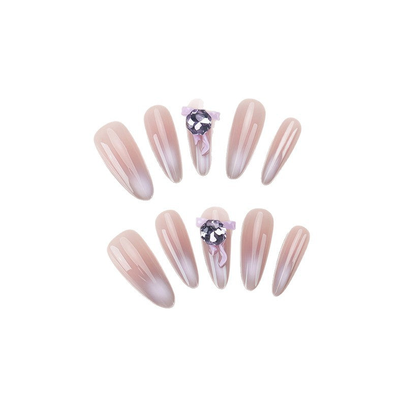 Artistic Ombre Press-On Nail Design with Crystal Accent Stornfield