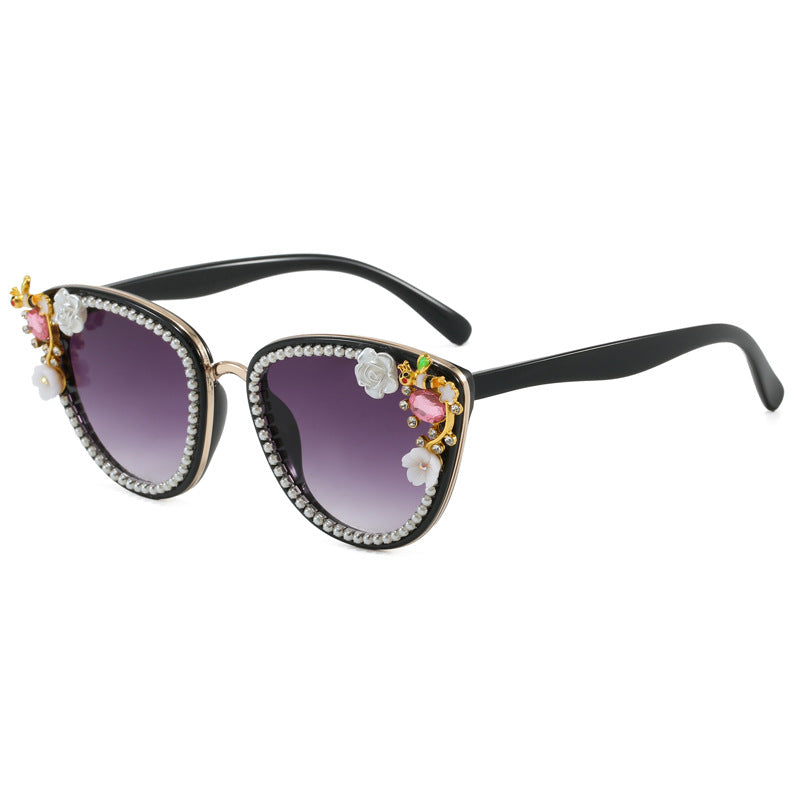 Ladies Glamorous Cat-Eye Sunglasses with Floral Decorations Stornfield