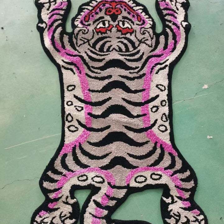 Tiger-Shaped Embroidered Accent Rug