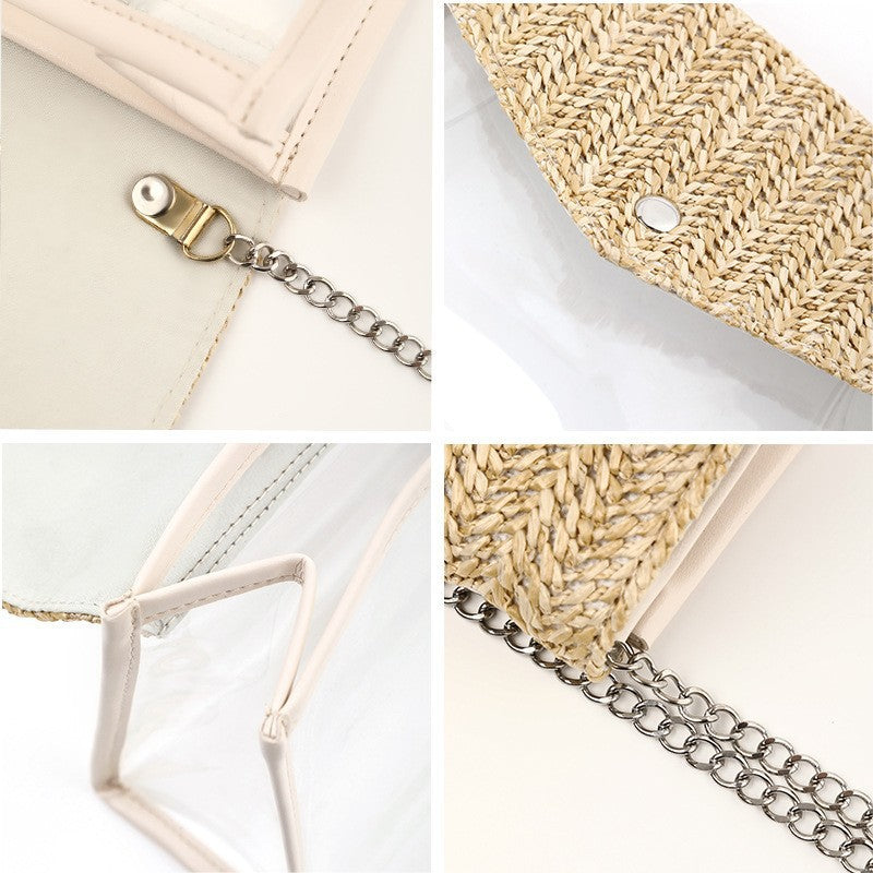 Elegant and Stylish Shoulder Bag Made of Spacious Transparent Material with Woven Lid Stornfield