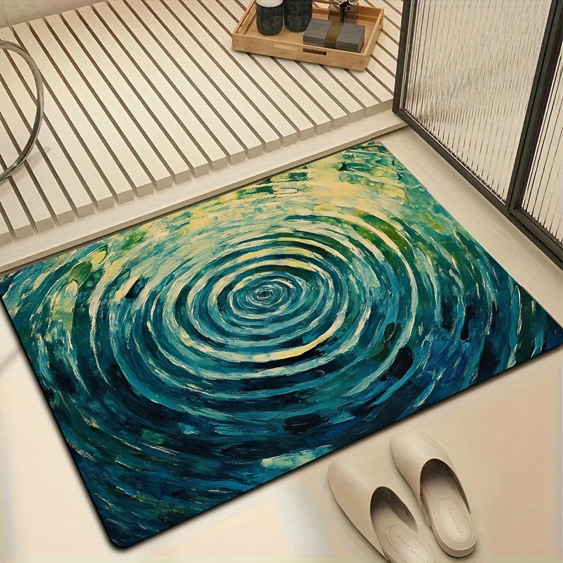 Floral Patterned Scalloped Bath Mat for Bathroom