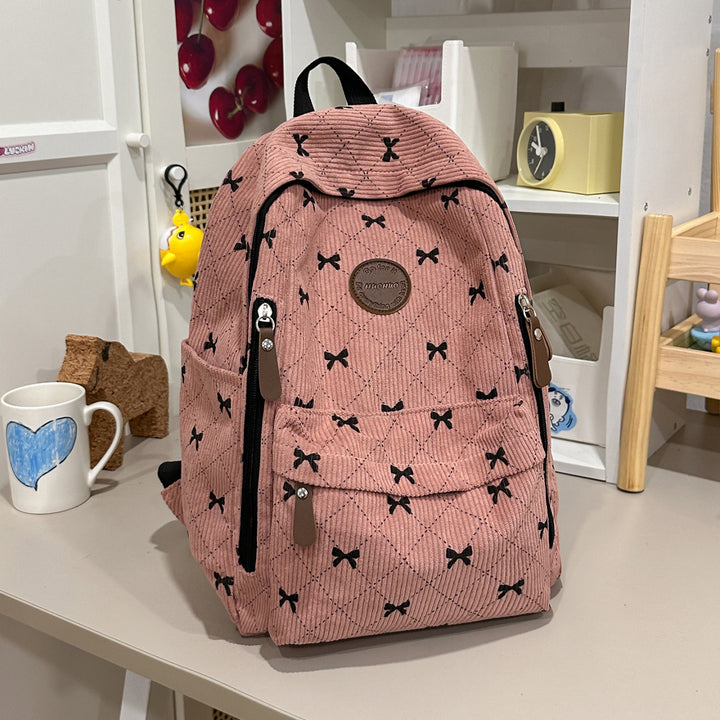 Bow-Embellished Corduroy Backpack Stornfield
