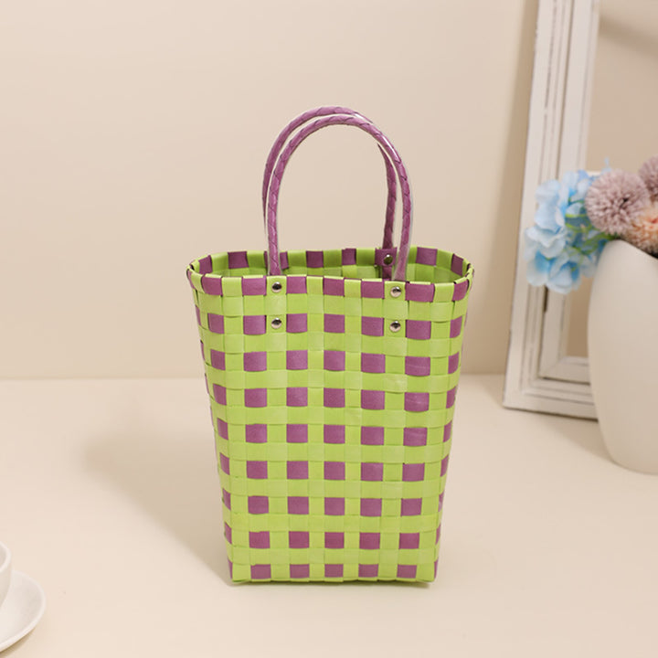 Braided Shopping Bag in Modern Checkered Pattern Stornfield
