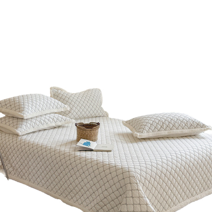 Diamond-Link Quilted Reversible Sherpa-Lined Coverlet and Sham Set