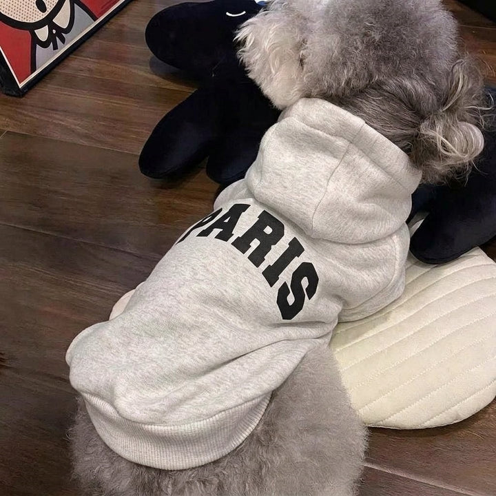 Small Dog Hooded Cotton Fleece Pullover with Collegiate PARIS Print