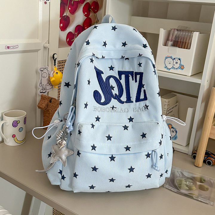 Stylish Star-Embellished Corduroy Backpack Stornfield