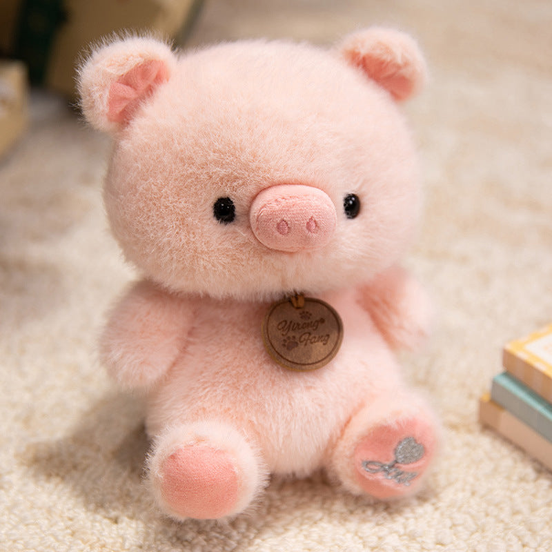 Plush Sitting Piglet Comforter Toy with Embroidered Paw Charm and Pendant Stornfield