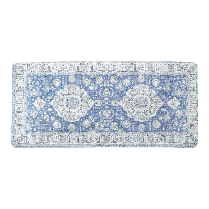 Vintage-inspired flat-woven runner with oriental medallion design and low pile