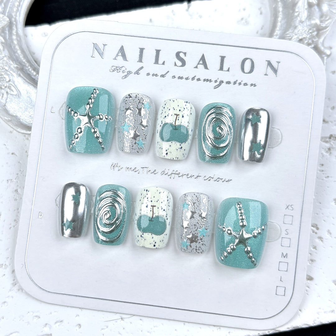 Coastal-Themed Press-On Nail Art Set