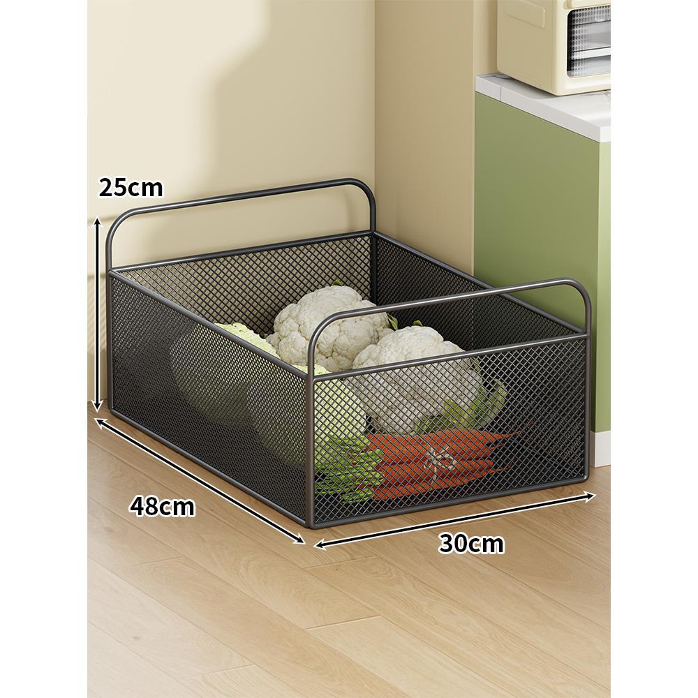 Ventilated Metal Mesh Pantry & Produce Rolling Storage Basket with Tall Handles
