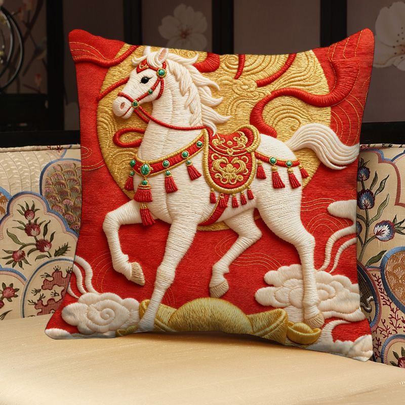 Decorative Horse Embroidered Throw Pillow