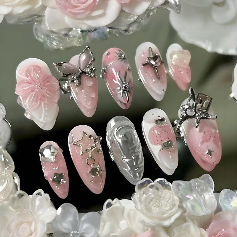 Acrylic nail set with sparkling 3D decorations and creative designs Stornfield