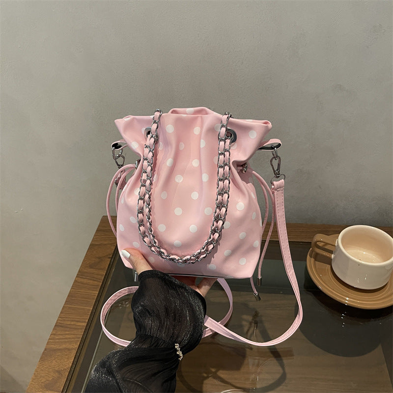 Polka Dot Drawstring Bucket Bag