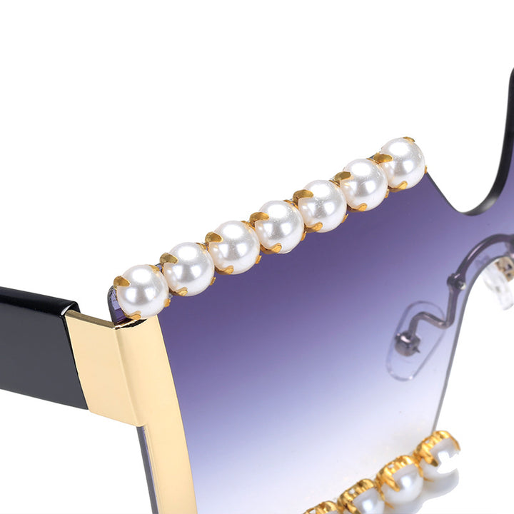 Ladies extravagant rectangular sunglasses with pearl decoration and UV protection Stornfield