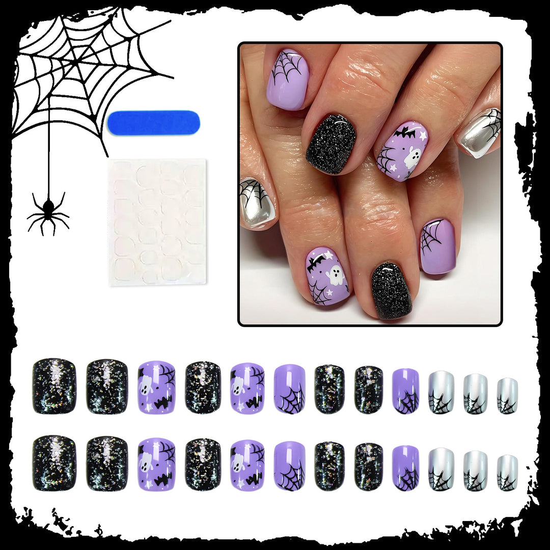 Halloween Artificial Nail Set with Spooky Designs and Glitter Accents Stornfield