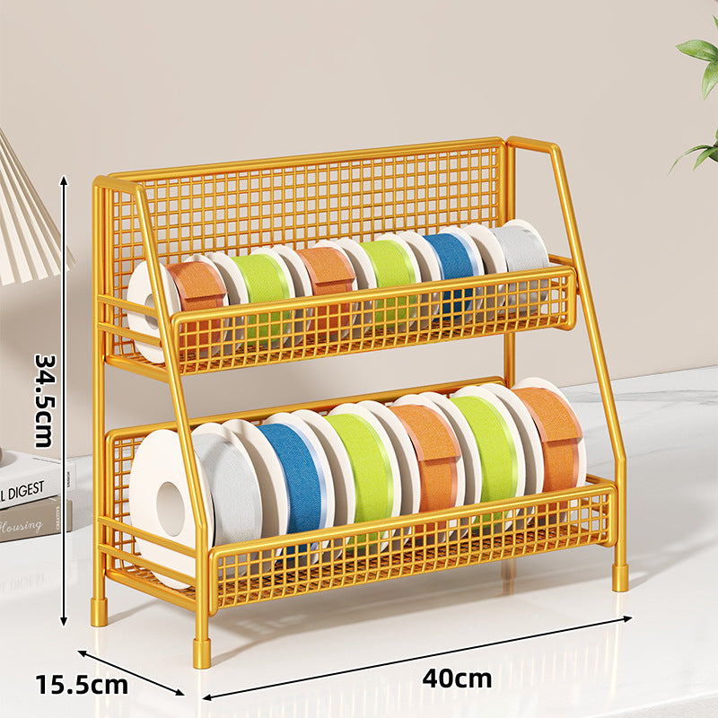 Angled Multi-Tier Spool and Tape Storage Rack with Wire Mesh Baskets