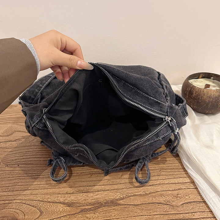 Denim Drawstring Hobo Bag