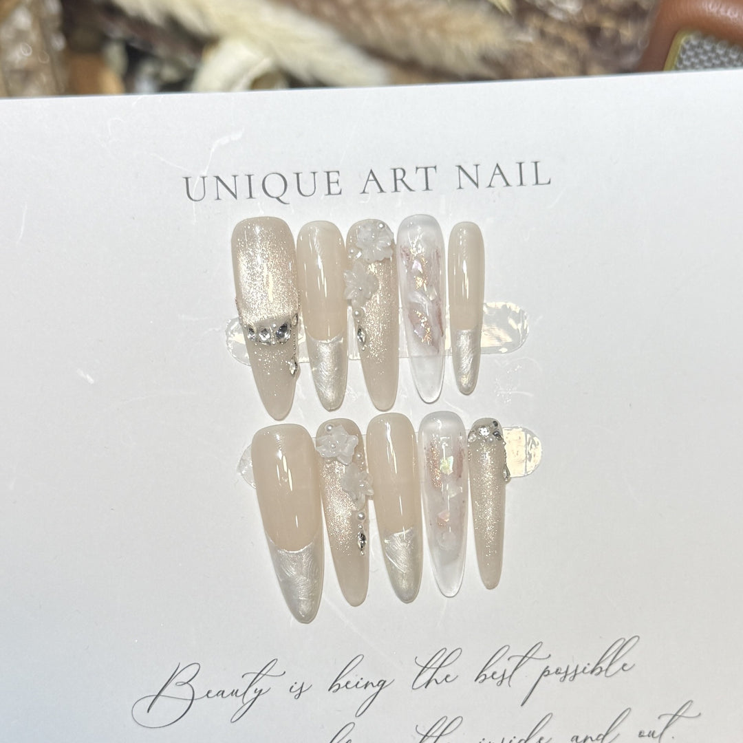 Artistic Long Press-On Nail Set with Elegant Floral Design Stornfield