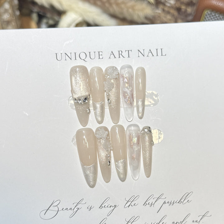 Artistic Long Press-On Nail Set with Elegant Floral Design Stornfield