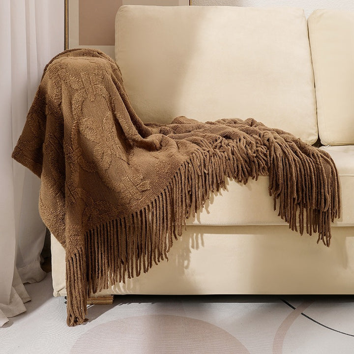 Cozy Textured Fringe Throw Blanket