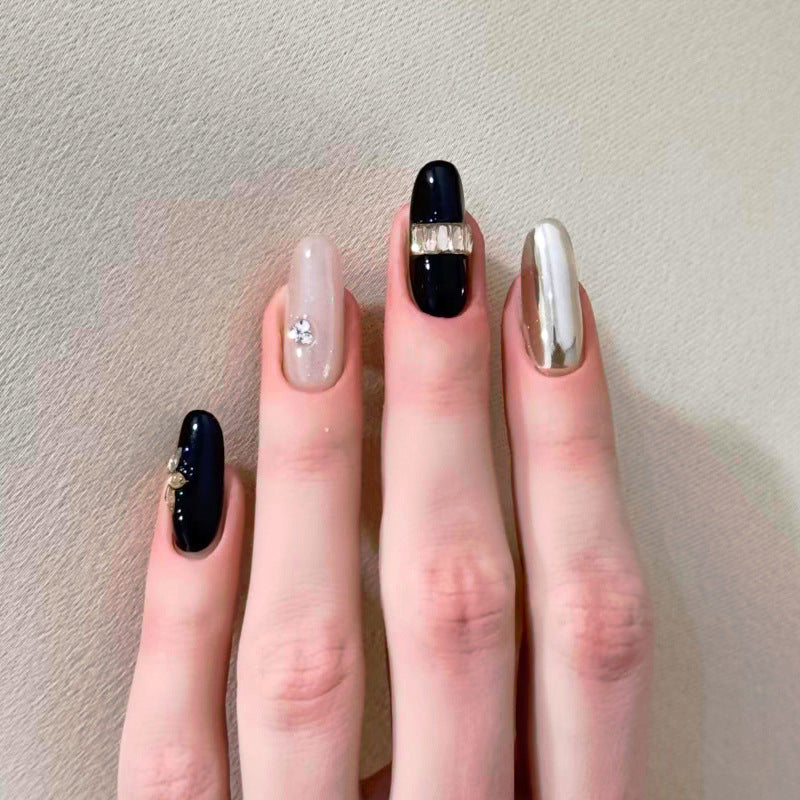 Artistic Rhinestone-Embellished Press-On Nails Stornfield