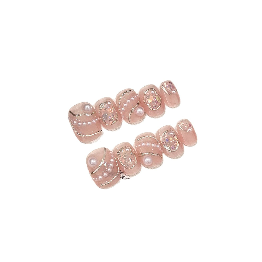Elegant Pearl and Crystal-Accented Press-On Nail Set