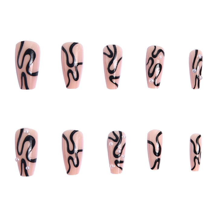 Artificial nail set with unique wave designs and glamorous accents Stornfield
