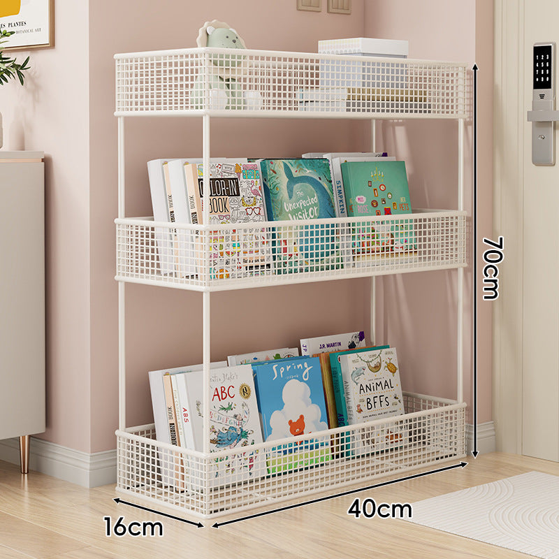 Freestanding Four‑Tier Metal Mesh Book and Display Shelf Rack