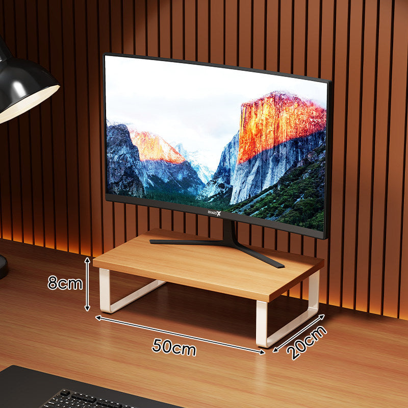 Elevated Wooden-Top Metal Monitor Stand with Under-Storage Shelf