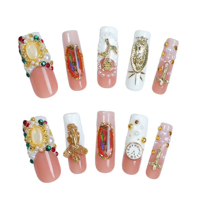 Artificial nail set with luxurious 3D decorations and religious motifs Stornfield