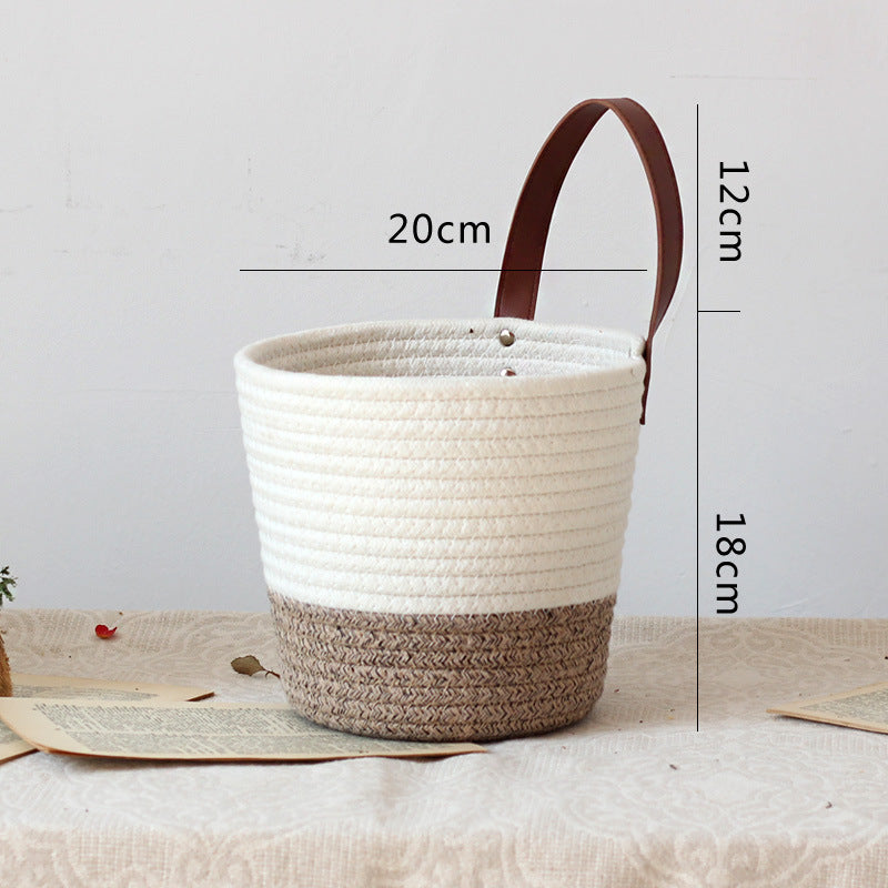 Decorative basket with leather handle Stornfield