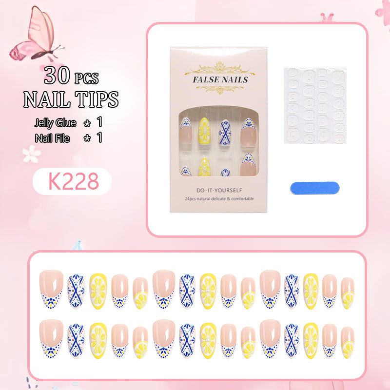 Artificial nail set with creative lemon and flower patterns Stornfield