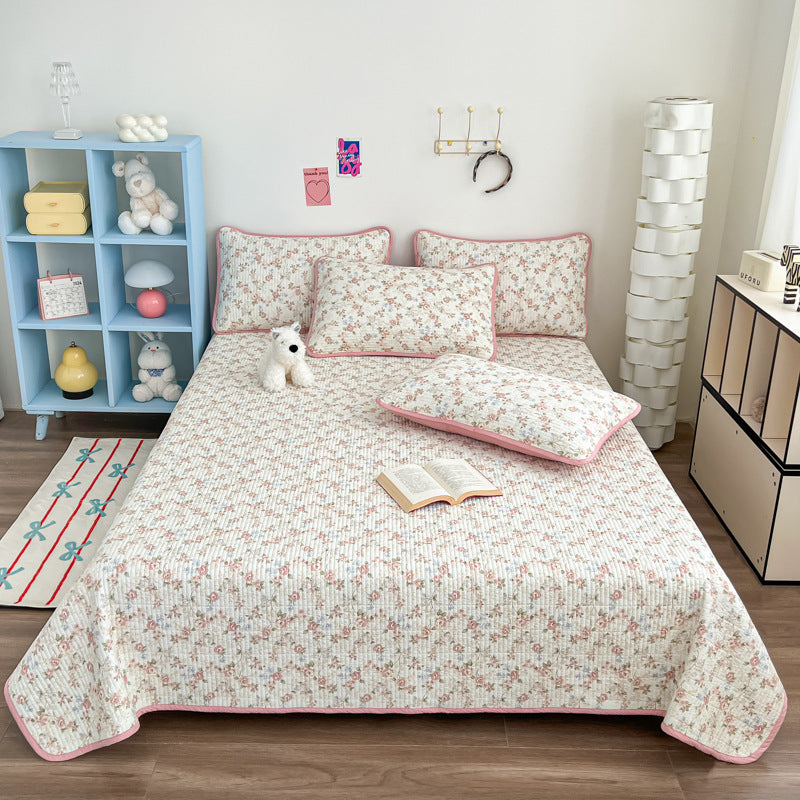 Lightweight Quilted Floral Bedspread Set with Piped Edge and Matching Pillow Shams