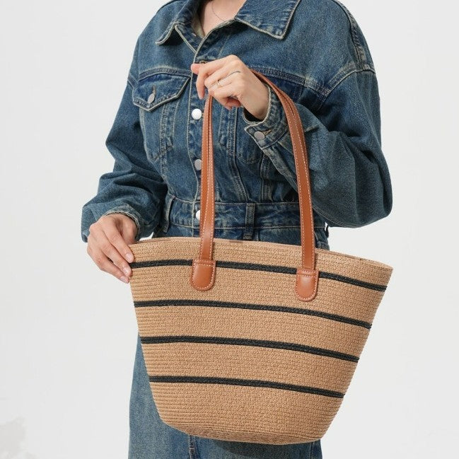 Straw shopping bag with structured accents Stornfield