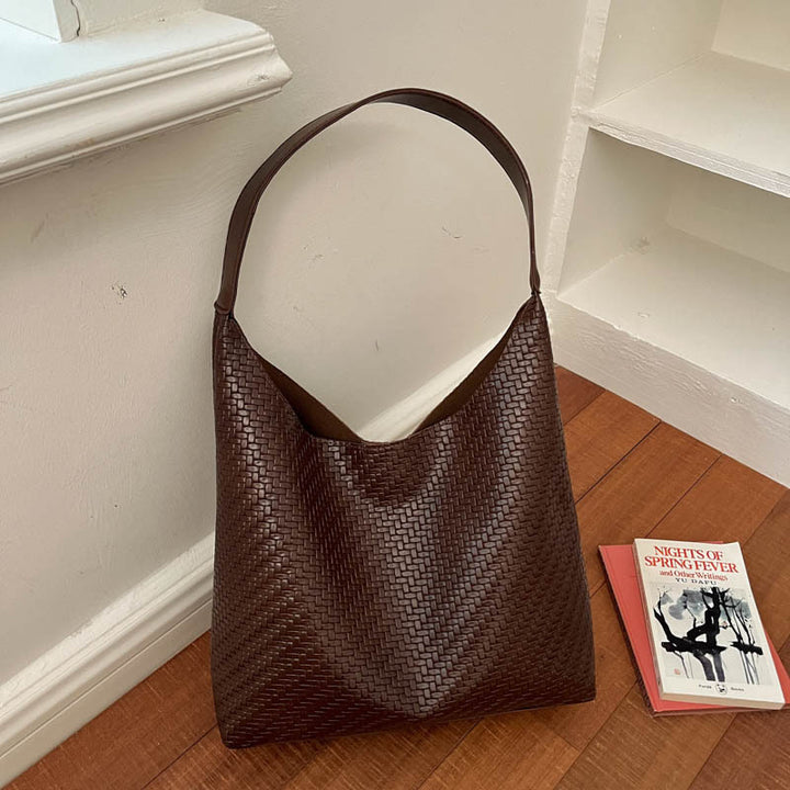 Woven Vegan Leather Hobo Bag