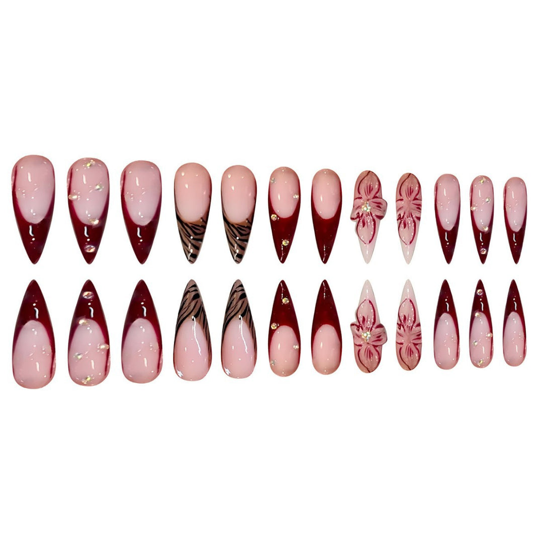 Elegant Stiletto Press-On Nail Art Set with Floral and Geometric Designs Stornfield
