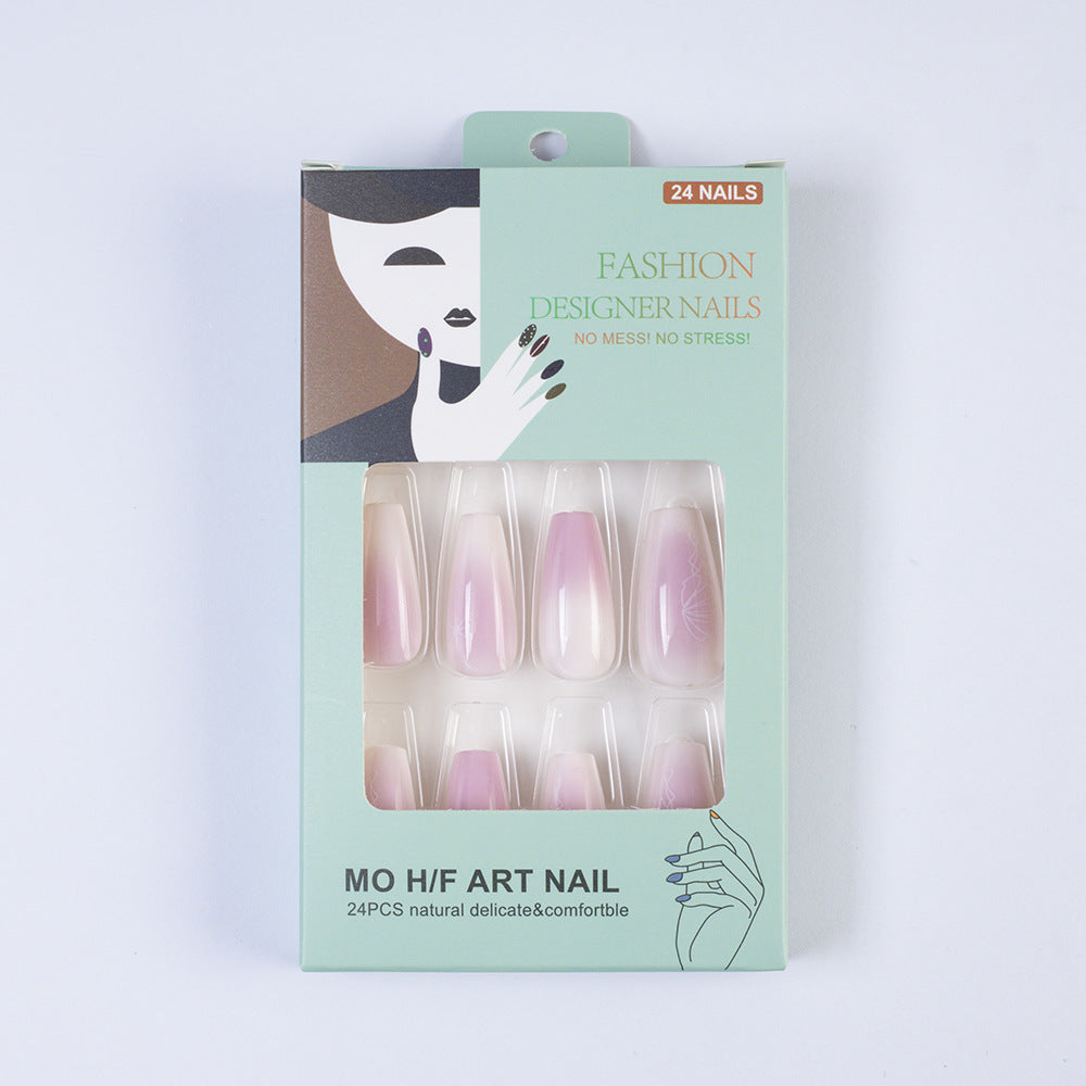 Artificial nails with delicate ombre effect and floral accents Stornfield