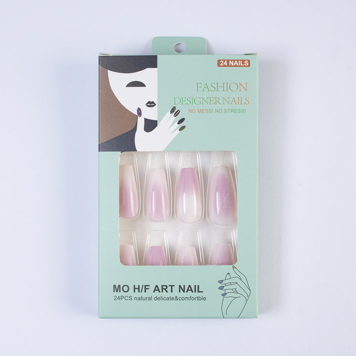 Artificial nails with delicate ombre effect and floral accents Stornfield