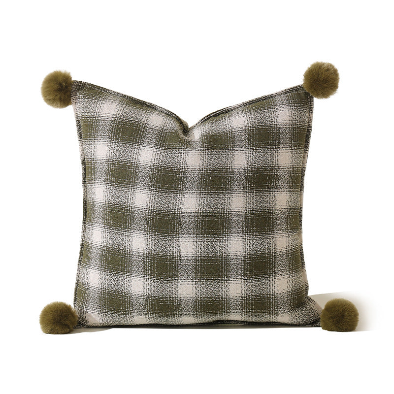 Decorative square cushion cover with pompom corners and checkered jacquard pattern Stornfield
