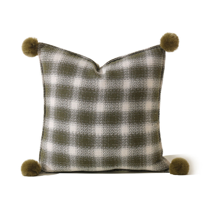 Decorative square cushion cover with pompom corners and checkered jacquard pattern Stornfield